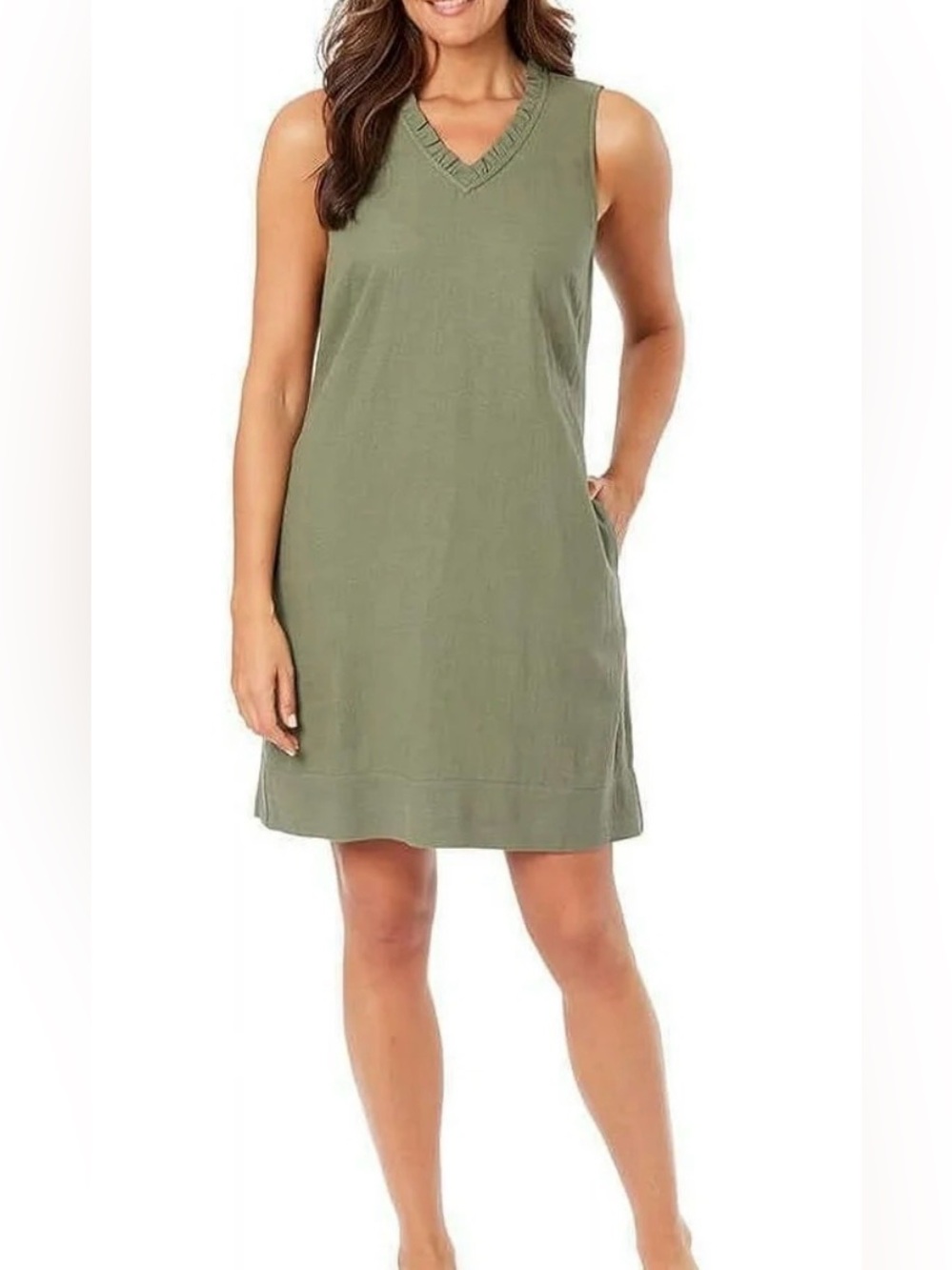 Briggs Women's Linen Blend Olive Sleeveless Dress